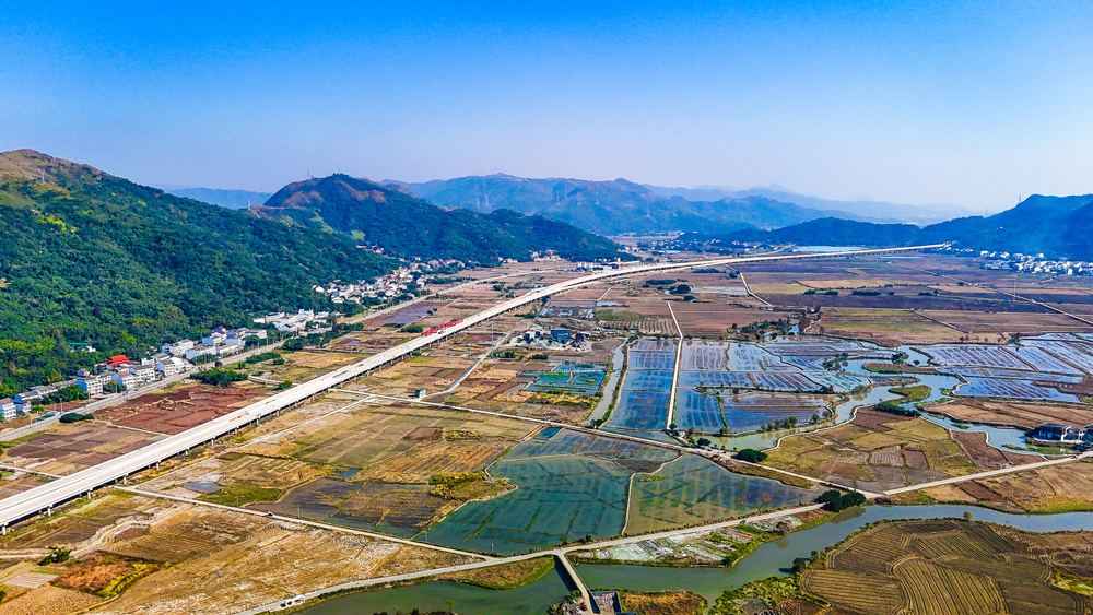 工程建设过程中，建设团队攻克多项技术难关。针对南湖片区20米厚淤泥地质，采用多样化钻孔平台支撑形式和长护筒跟进技术，提前两月完成756根超长桩基；在龙涵桥现浇箱梁施工中，运用智能监测系统实现合龙标高零误差。通过建立智慧建设管理系统，隧道施工采用可视化监管、3D激光断面仪等先进技术，形成全方位的质量管控矩阵。图为瑞苍高速公路南湖1号特大桥。